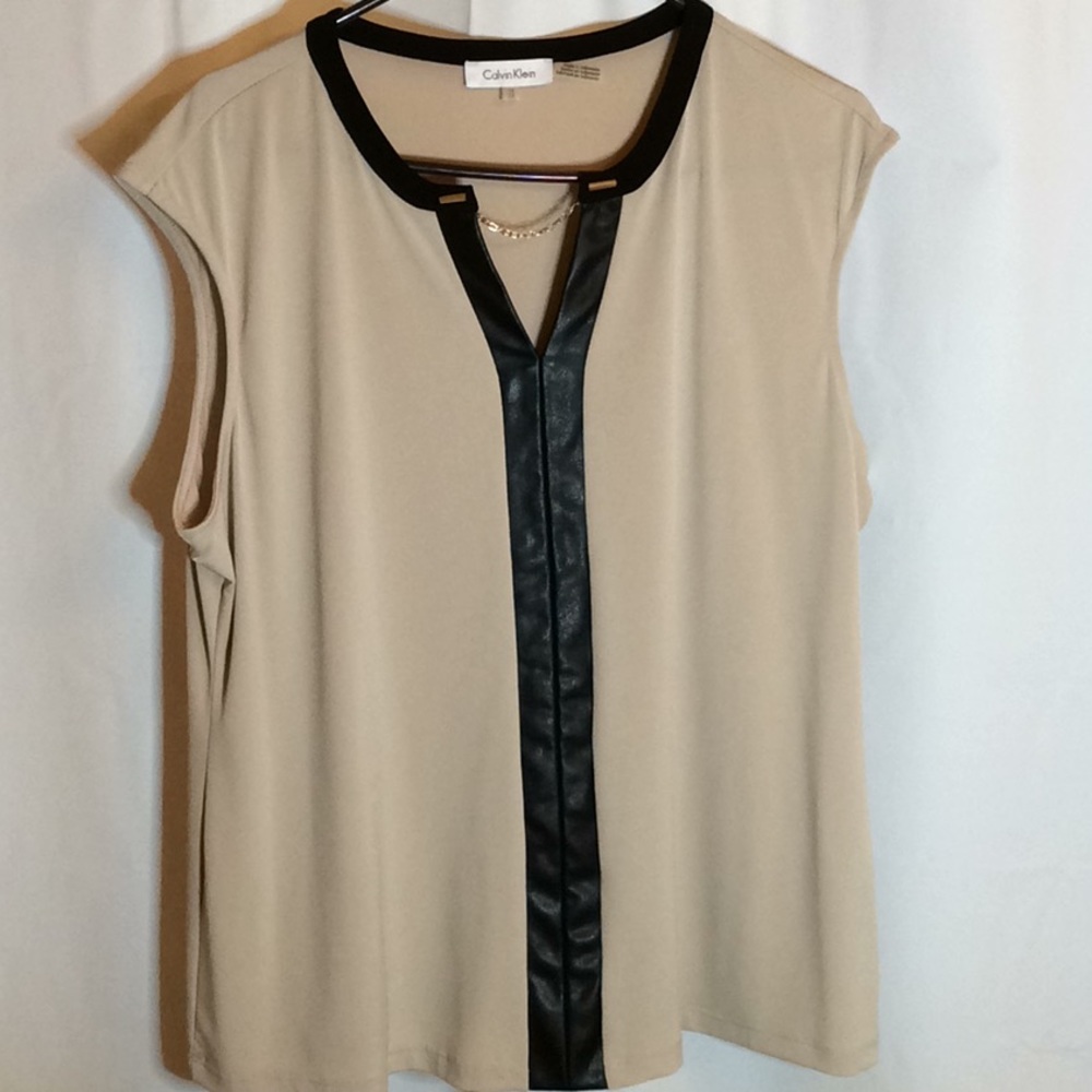 Calvin Klein Tan and Black Sleeveless Blouse